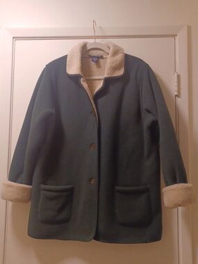 Denim&Co Green Teddy Jacket with Cream Sherpa Trim
